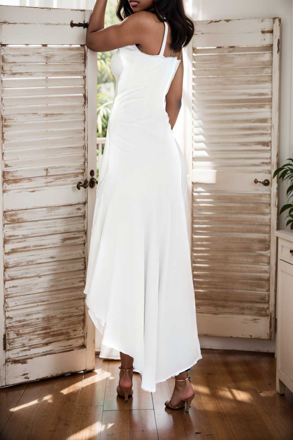 charming sling open back ruffled irregular dress 112866