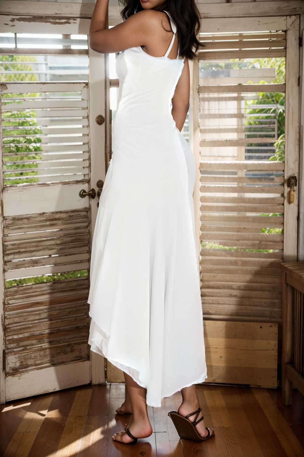 charming sling open back ruffled irregular dress 110435