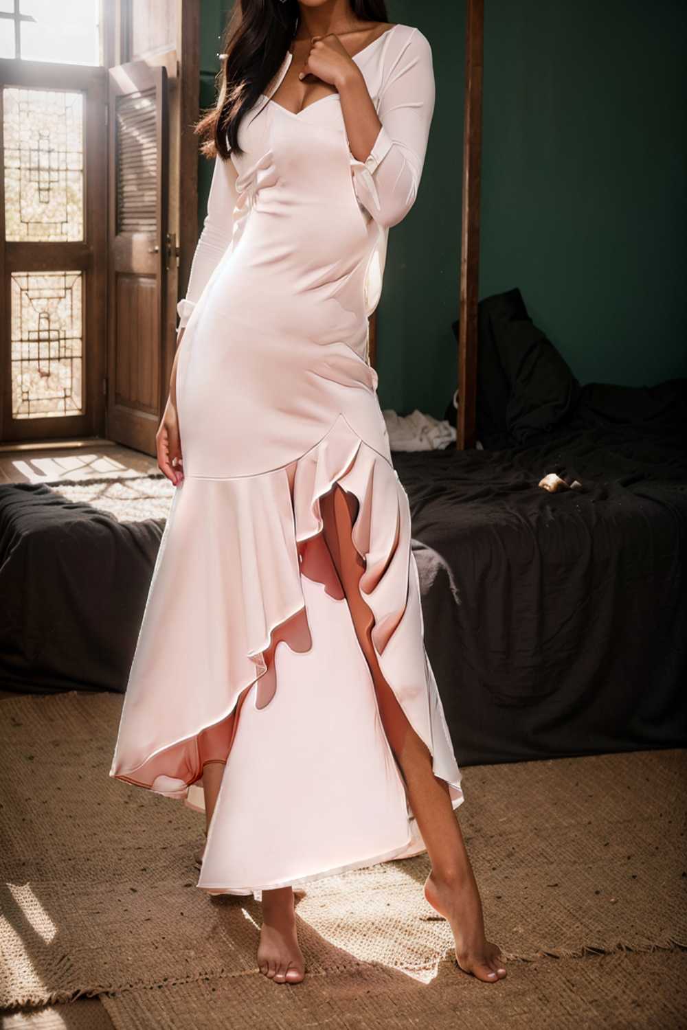 charming sling open back ruffled irregular dress 111150