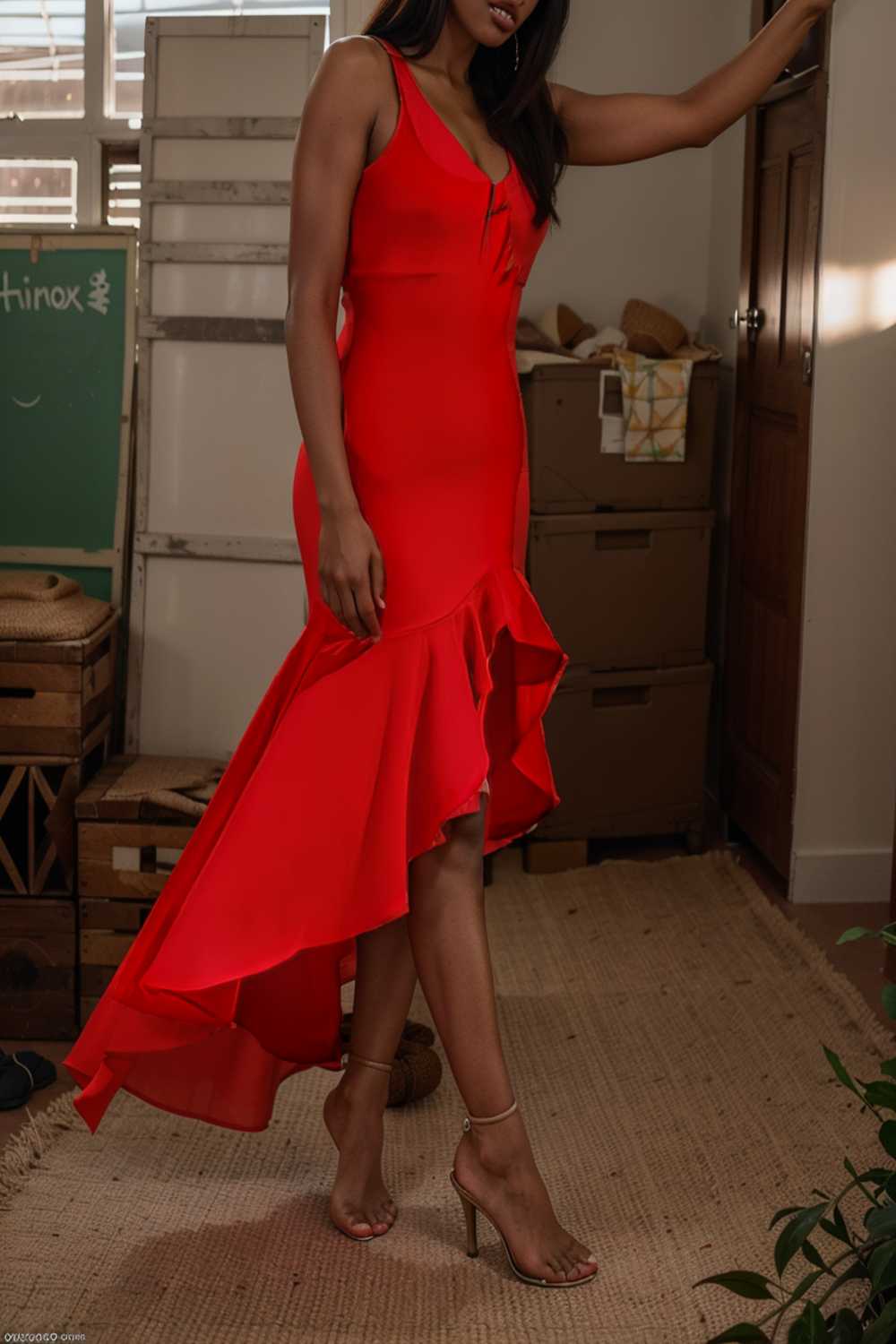 charming sling open back ruffled irregular dress 111126