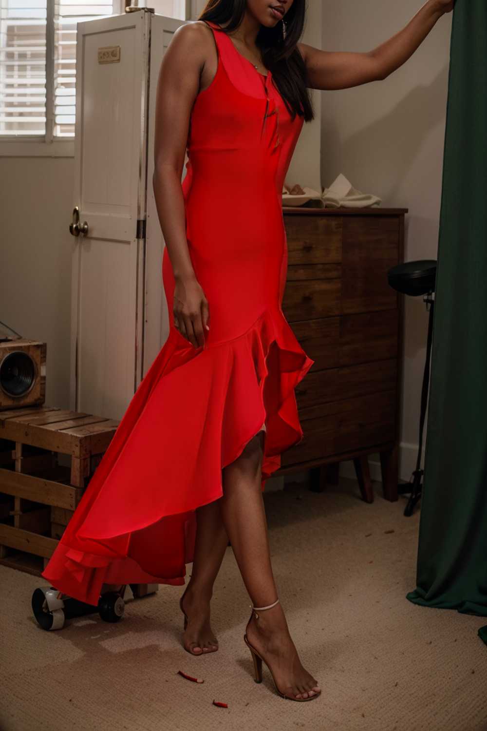 charming sling open back ruffled irregular dress 111115