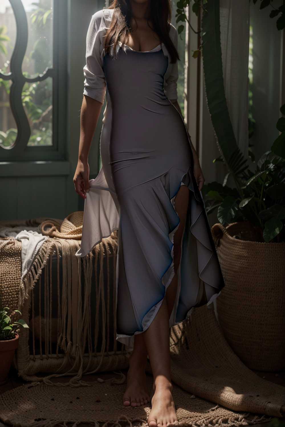 charming sling open back ruffled irregular dress 111110