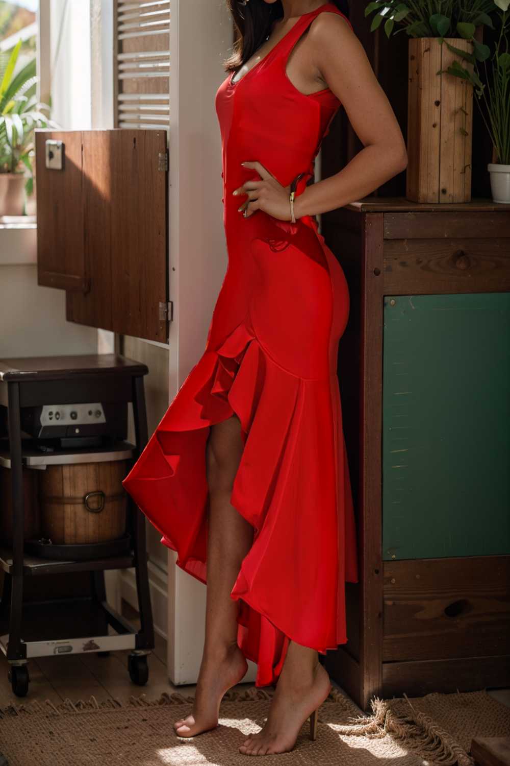 charming sling open back ruffled irregular dress 105550