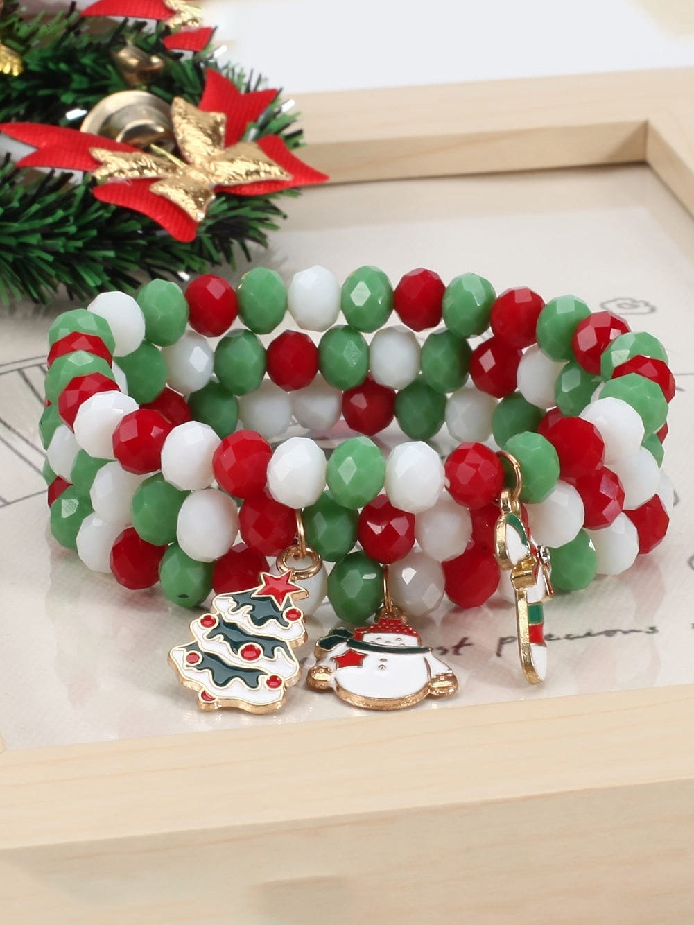 Christmas Celebration Multicolored Glass Bead Bracelet