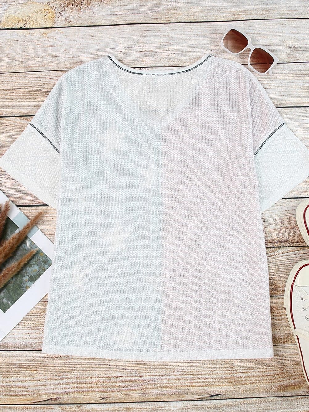 Colorful Striped Stars Print Short Sleeve Knit Top