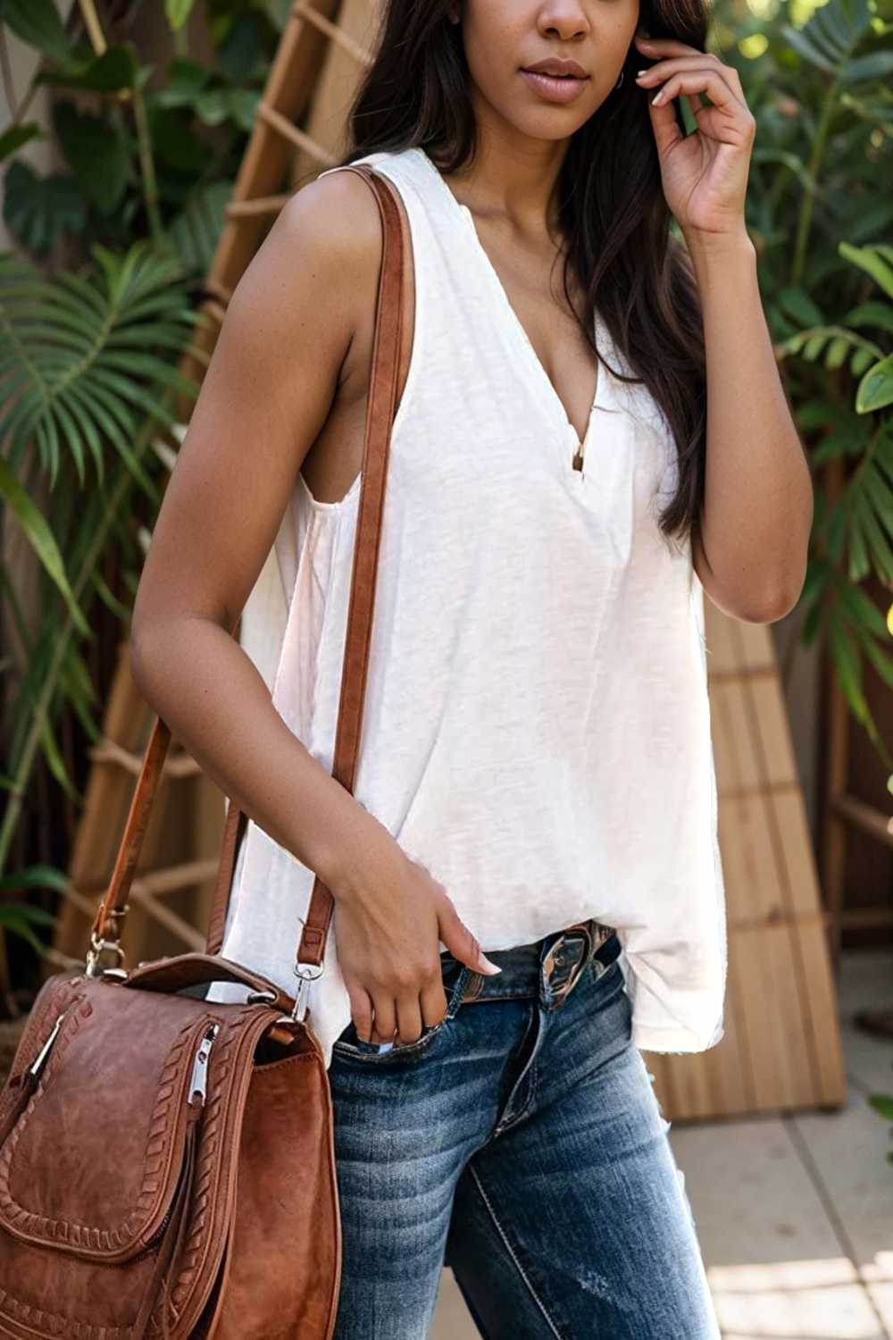 comfort sleeveless v neck tank top in solid colors 107398