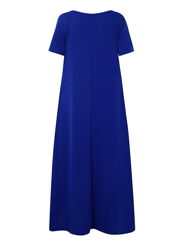 Women's Casual Dress Shift Dress Long Dress Maxi Dress fluorescent green Black Blue Short Sleeve Pure Color Spring Summer Crew Neck Basic Daily Weekend 2023 S M L XL XXL XXXL 4XL 5XL - LuckyFash™
