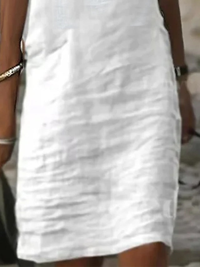 Women's Cotton Linen Dress Casual Dress Shift Dress Midi Dress Cotton Fashion Modern Outdoor Daily Vacation V Neck Cut Out Short Sleeve Summer Spring 2023 Regular Fit White Blue Green Plain S M L XL - LuckyFash™