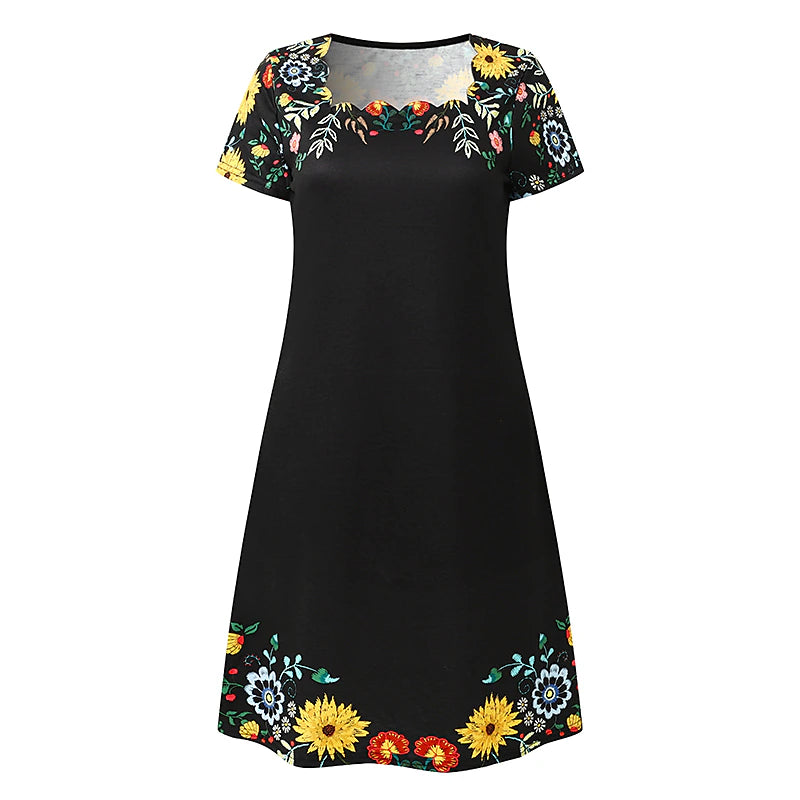 Women's Casual Dress Shift Dress Floral Ruched Print Square Neck Mini Dress Daily Vacation Short Sleeve Summer Spring