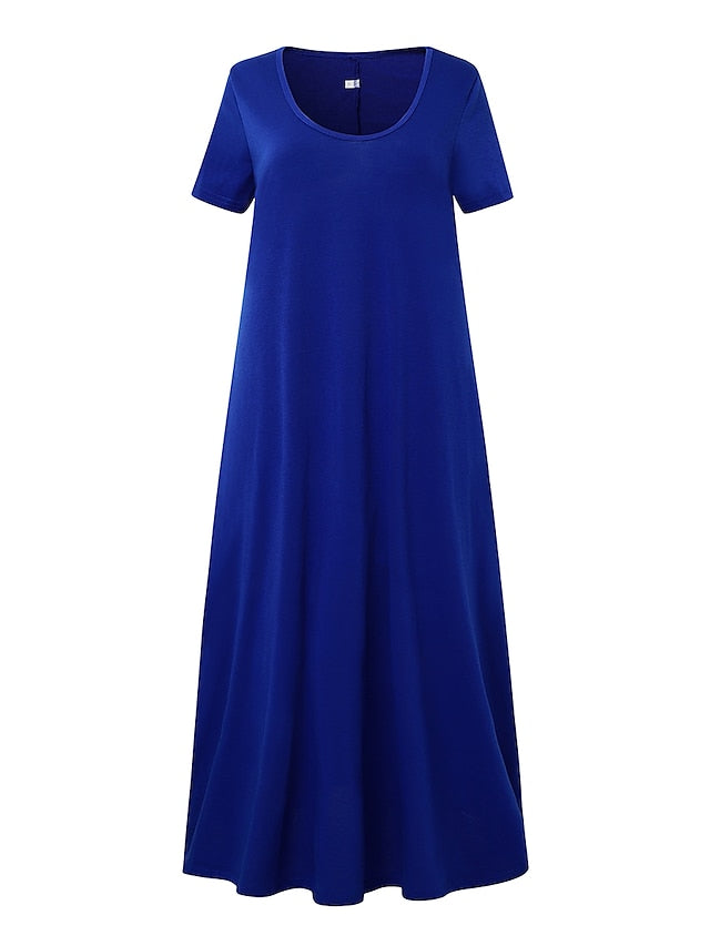 Women's Casual Dress Shift Dress Long Dress Maxi Dress fluorescent green Black Blue Short Sleeve Pure Color Spring Summer Crew Neck Basic Daily Weekend 2023 S M L XL XXL XXXL 4XL 5XL - LuckyFash™