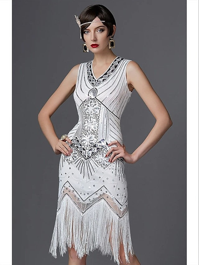 The Great Gatsby Charleston Plus Size Roaring 20s 1920s Cocktail Dress Vintage Dress Flapper Dress Prom Dress Prom Dresses Women's Feather Costume Vintage Cosplay 1 Necklace New Year - LuckyFash™