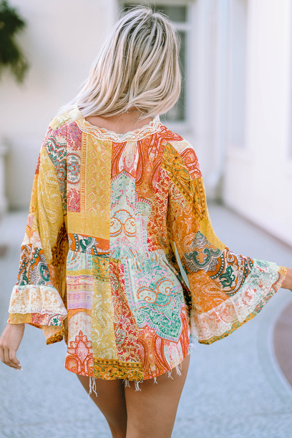 Vintage Map Print V-Neck Long Sleeve Blouse with Casual Flair