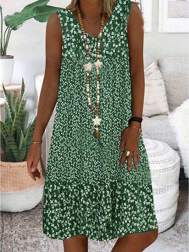 Women's Casual Dress Shift Dress Midi Dress Brown Sleeveless Floral Print Spring Summer V Neck Basic Daily Weekend 2023 S M L XL XXL 3XL - LuckyFash™