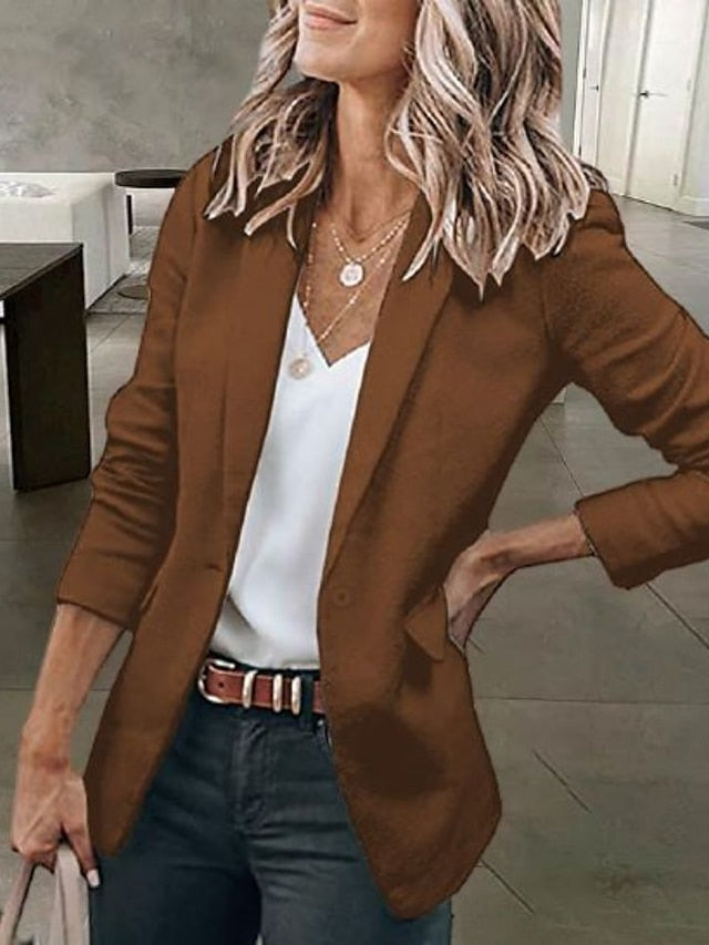 Women's Casual Blazers Clean Fit Open Front Long Sleeve Work Office Jackets Coat claret Dark Grey White Black Blue Traditional / Classic Daily Fall Buttoned Front Turndown Regular Fit S M L XL XXL - LuckyFash™