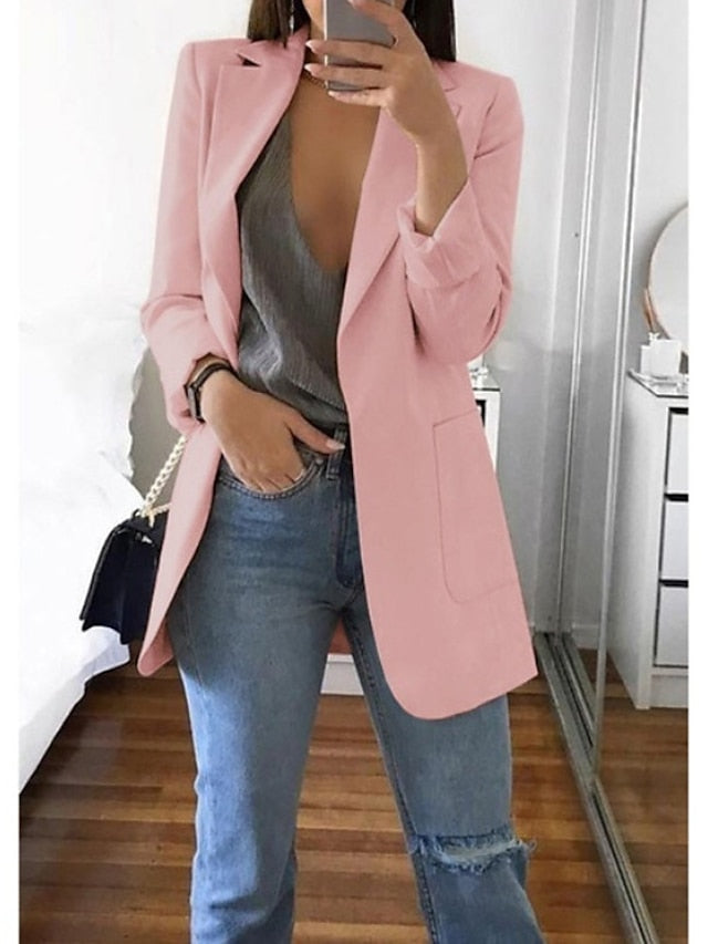 Women's Blazer Casual Pocket Clean Fit Formal Outdoor Daily Wear Polyester Spring Wine Green Black Open Front V Neck Regular Fit S M L XL XXL 3XL / Solid Color - LuckyFash™