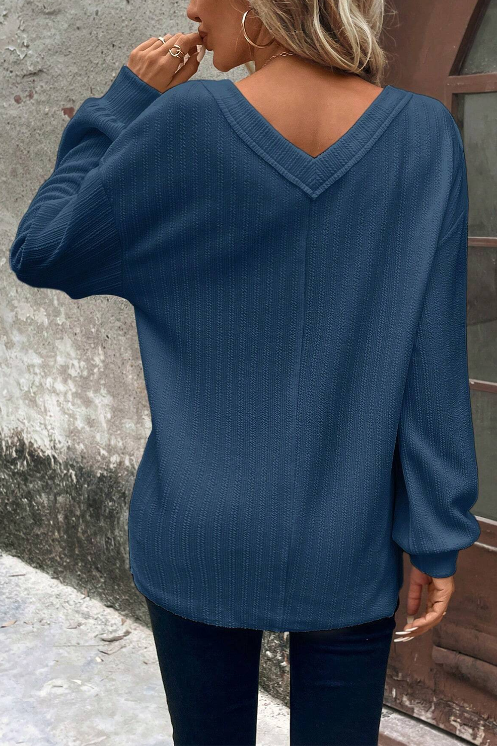 Sweaters Solid V-Neck Long Sleeve Button Sweater for Women