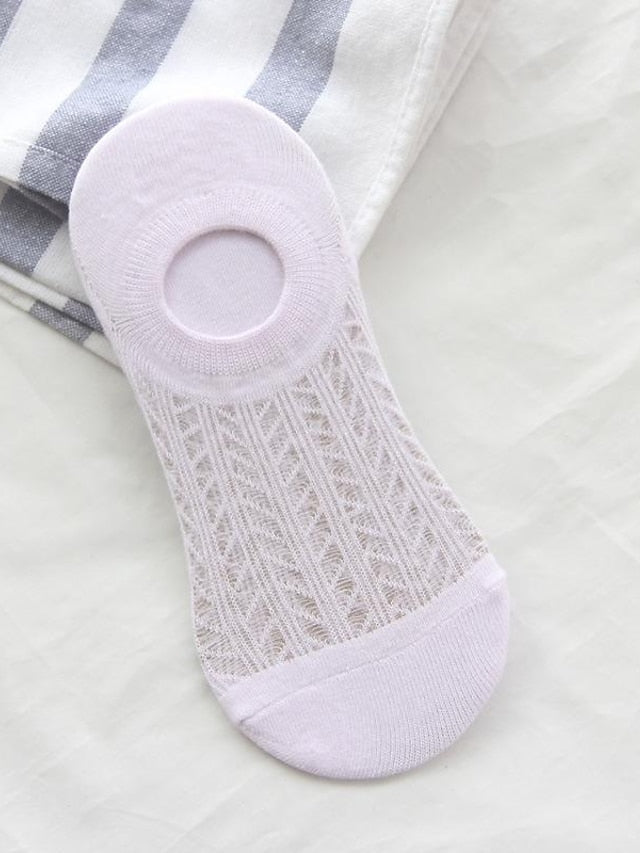 socks women spring and summer new glass silk ladies non-slip invisible socks cotton hollow mesh air conditioning socks boat socks women - LuckyFash™