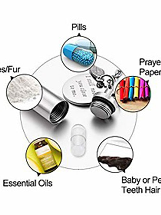 cylinder urn necklace for ashes cremation jewelry/keychain for human pet stainless steel memorial keepsake pendant with angel wing charm ashes jewelry-silver m - LuckyFash™