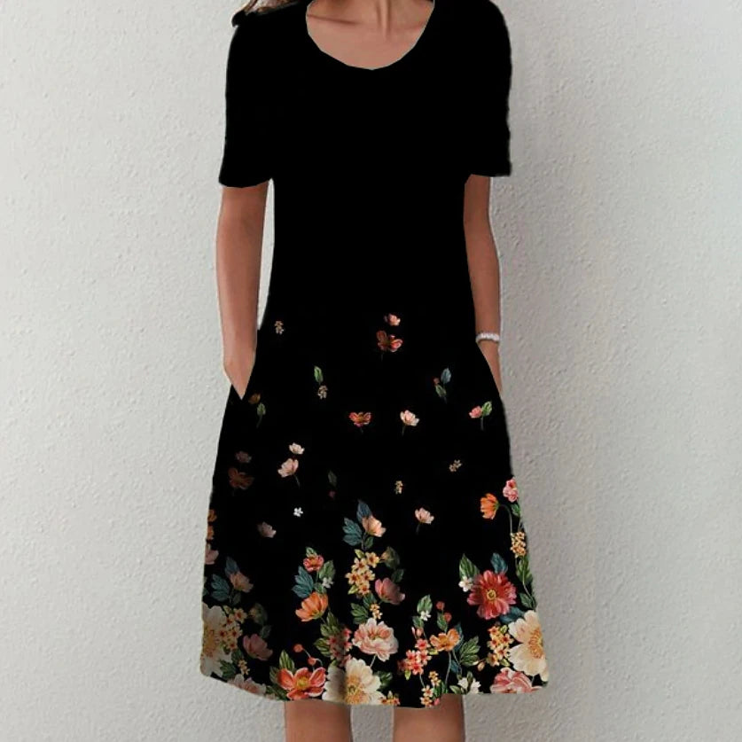 Women's Casual Dress Shift Dress Floral Ruched Print Crew Neck Midi Dress Elegant Stylish Daily Vacation Short Sleeve Summer Spring