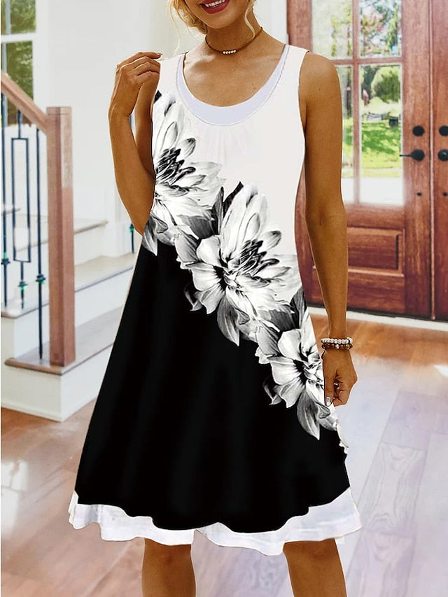 Women's Casual Dress Shift Dress Floral Dress Mini Dress White Pink Red Sleeveless Floral Fake two piece Summer Spring Crew Neck Basic Vacation 2023 S M L XL XXL 3XL 4XL 5XL - LuckyFash™