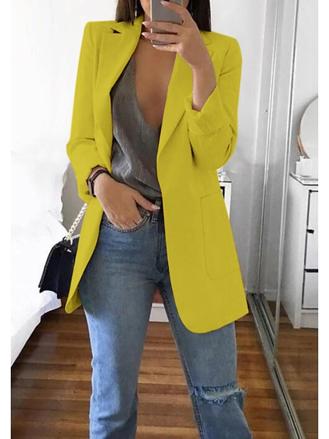 Women's Blazer Casual Pocket Clean Fit Formal Outdoor Daily Wear Polyester Spring Wine Green Black Open Front V Neck Regular Fit S M L XL XXL 3XL / Solid Color - LuckyFash™