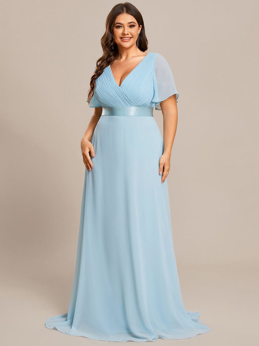 Elegant Plus Size Evening Gown with V-Neck Ruffles