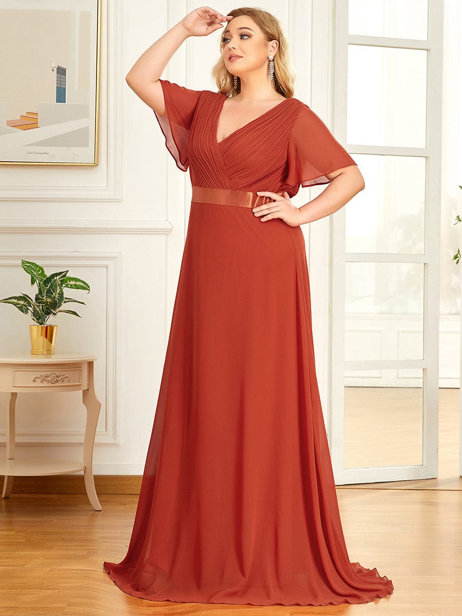 Elegant Plus Size Evening Gown with V-Neck Ruffles