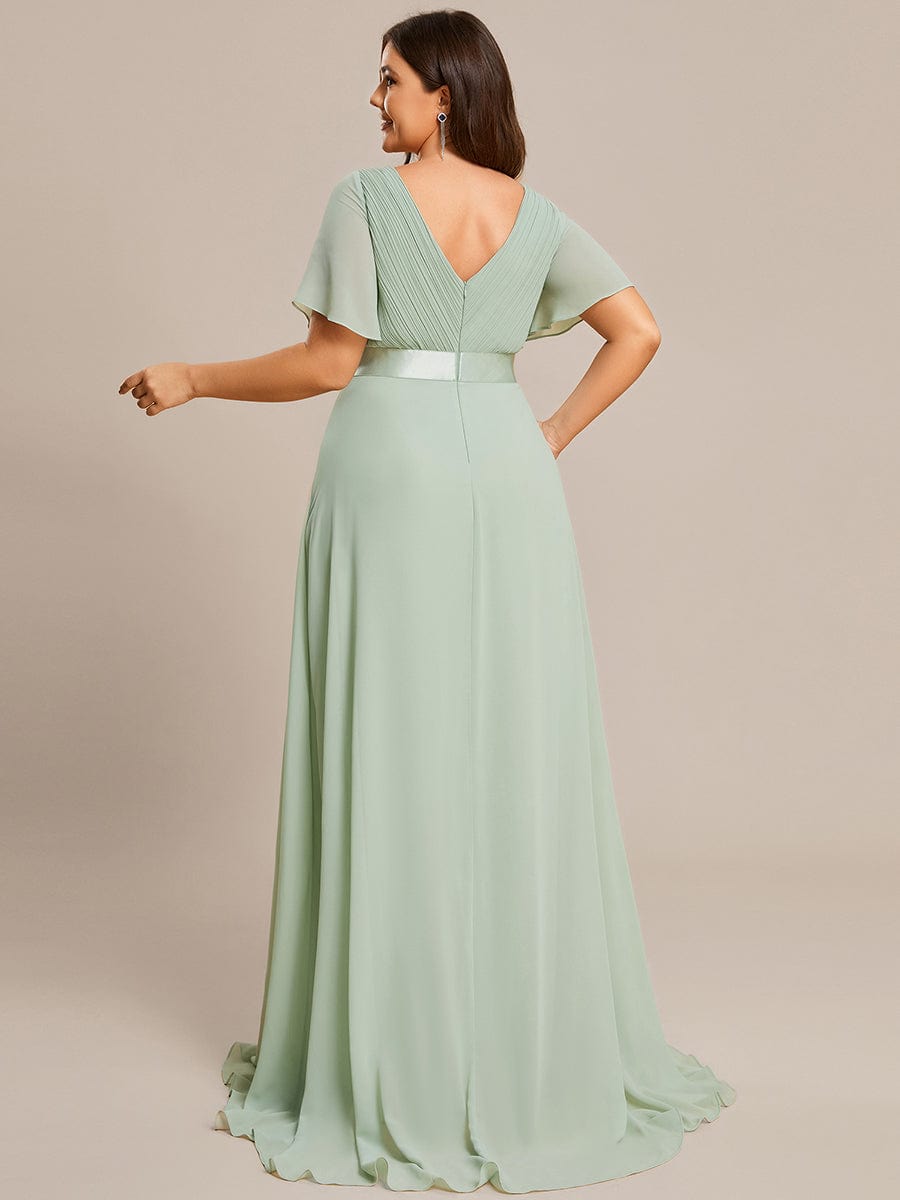 Elegant Plus Size Evening Gown with V-Neck Ruffles