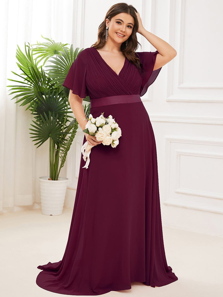 Elegant Plus Size Evening Gown with V-Neck Ruffles