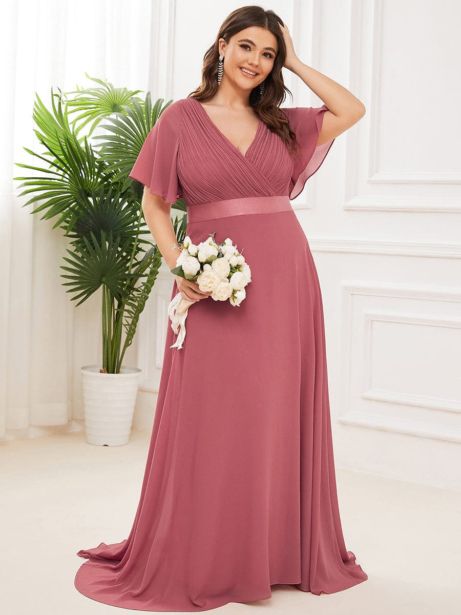Elegant Plus Size Evening Gown with V-Neck Ruffles