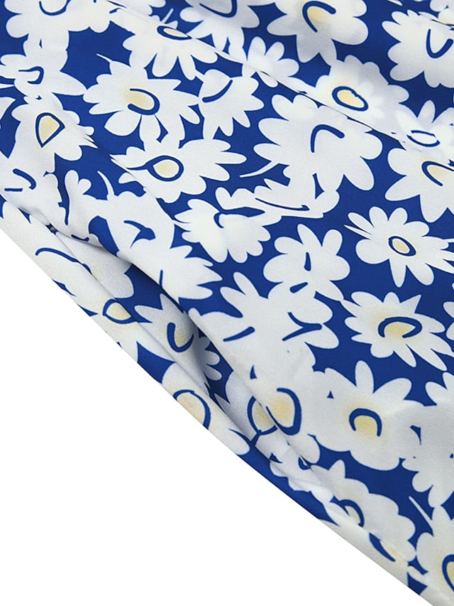Women's Casual Dress Floral Dress Summer Dress Floral Ruched Pocket Crew Neck Midi Dress Fashion Modern Outdoor Daily Half Sleeve Regular Fit White Blue Green Summer Spring S M L XL XXL - LuckyFash™
