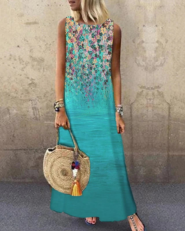 Women's Casual Dress Shift Dress Floral Print Crew Neck Maxi long Dress Basic Daily Sleeveless Summer Spring