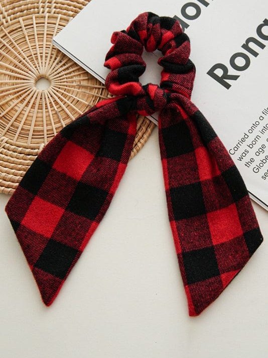Festive Burgundy Plaid Ponytail Holder