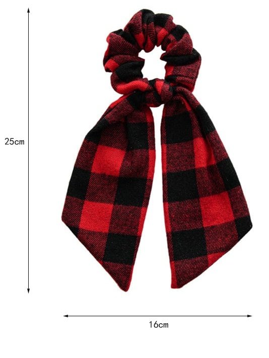 Festive Burgundy Plaid Ponytail Holder
