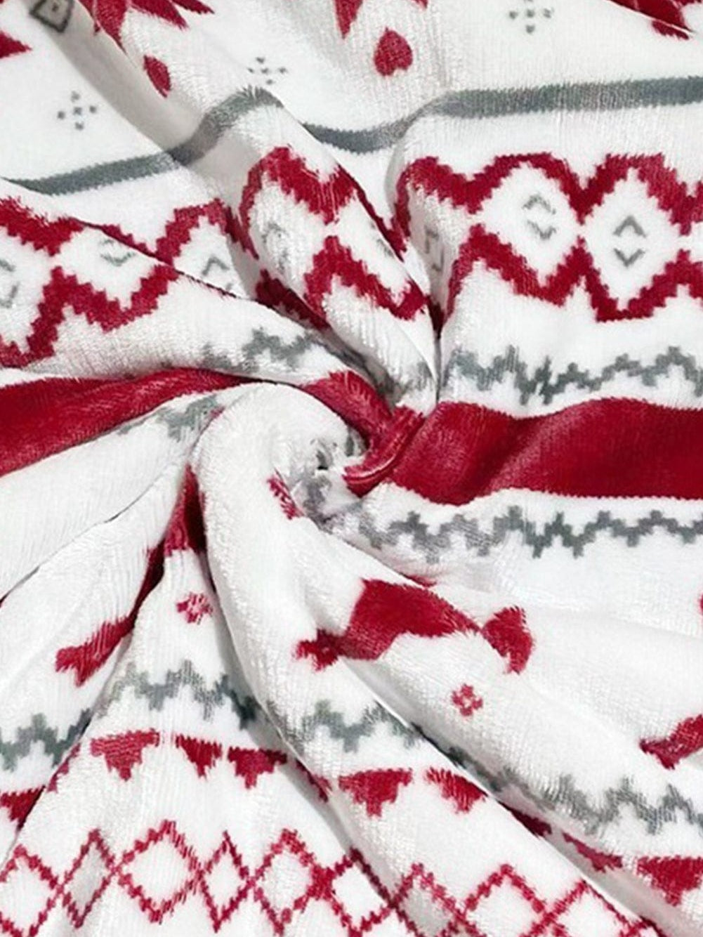 Festive White Reindeer Snowflake Print Sherpa Throw Blanket