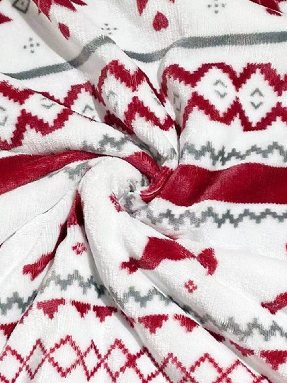 Festive White Reindeer Snowflake Print Sherpa Throw Blanket