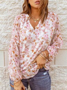 Flowy Trumpet Sleeve Chiffon Blouse with Pleated Details