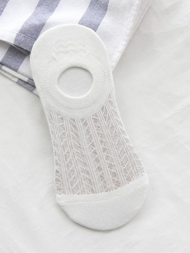 socks women spring and summer new glass silk ladies non-slip invisible socks cotton hollow mesh air conditioning socks boat socks women - LuckyFash™