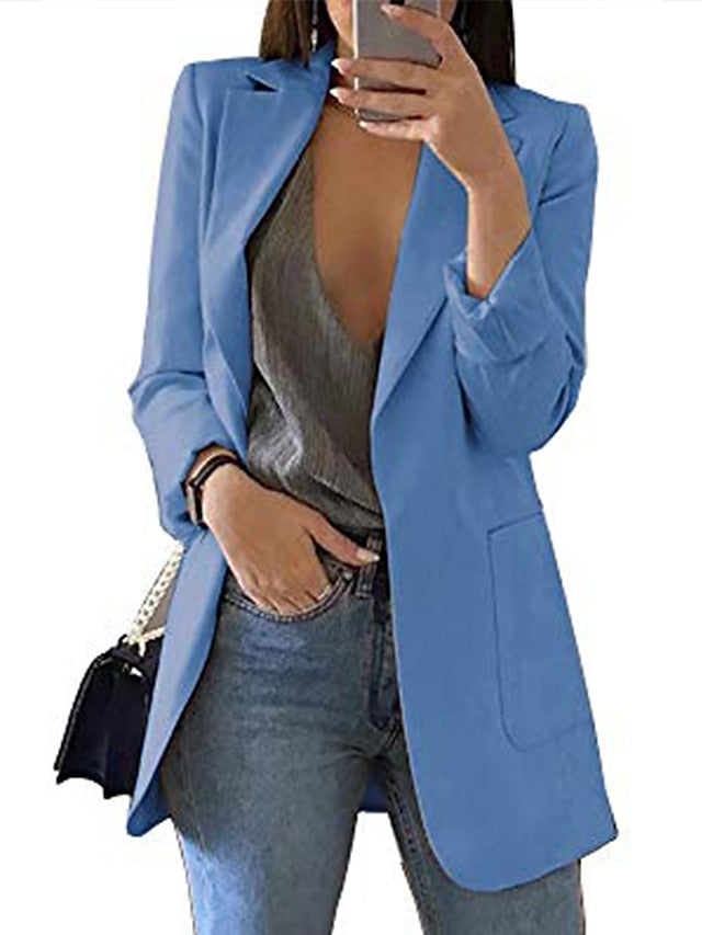 Women's Blazer Casual Pocket Clean Fit Formal Outdoor Daily Wear Polyester Spring Wine Green Black Open Front V Neck Regular Fit S M L XL XXL 3XL / Solid Color - LuckyFash™
