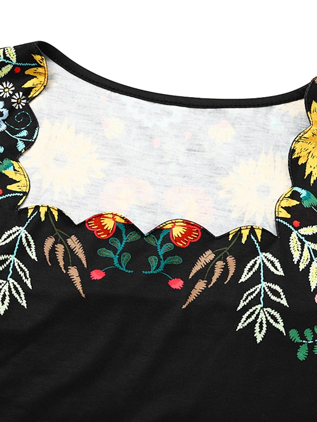 Women's Casual Dress Shift Dress Floral Dress Mini Dress Black Blue Purple Short Sleeve Floral Ruched Summer Spring Square Neck Fashion Vacation Summer Dress 2023 S M L XL XXL 3XL - LuckyFash™