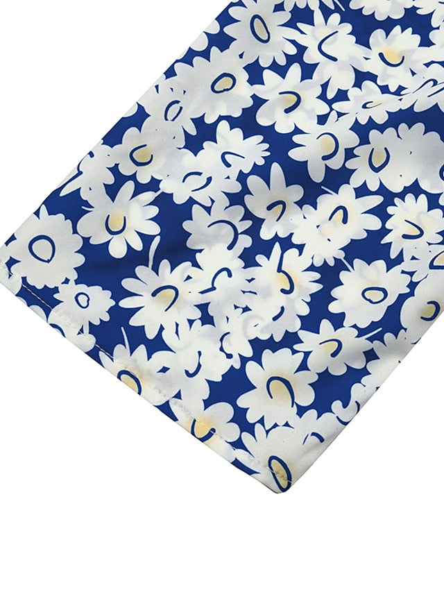 Women's Casual Dress Floral Dress Summer Dress Floral Ruched Pocket Crew Neck Midi Dress Fashion Modern Outdoor Daily Half Sleeve Regular Fit White Blue Green Summer Spring S M L XL XXL - LuckyFash™
