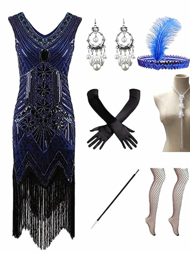 The Great Gatsby Charleston Plus Size Roaring 20s 1920s Cocktail Dress Vintage Dress Flapper Dress Prom Dress Prom Dresses Women's Feather Costume Vintage Cosplay 1 Necklace New Year - LuckyFash™