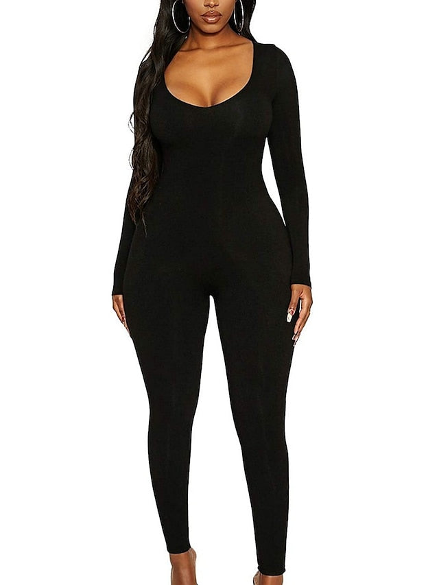 Women's Jumpsuit Onesie Workout Sets Winter Solid Color Bodysuit Black White Spandex Yoga Fitness Gym Workout Tummy Control Butt Lift Breathable Long Sleeve Sport Activewear Stretchy - LuckyFash™
