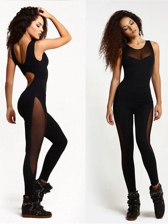 Women's Onesie Workout Sets See Through Solid Color Bodysuit Black Spandex Yoga Fitness Dance Moisture Wicking Sport Activewear Stretchy Slim - LuckyFash™