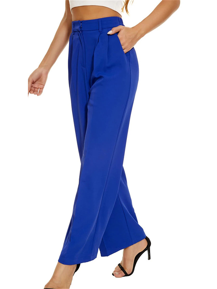 Women's Dress Pants Polyester Solid Color Light Blue Ivory white Elegant High Waist Full Length Office Street Fall Winter