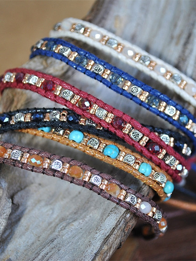 Women's Friendship Bracelet Vintage Bracelet Bracelet Retro Fashion Birthday Vintage Theme Rustic / Lodge Simple Ethnic Vintage Boho Glass Bracelet Jewelry Royal Blue / White / Black For Sport Prom - LuckyFash™