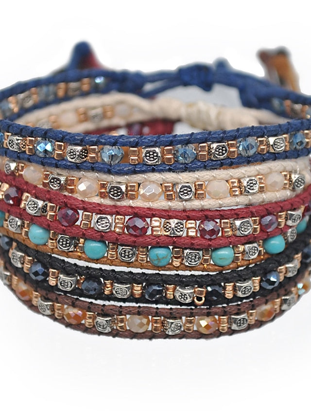 Women's Friendship Bracelet Vintage Bracelet Bracelet Retro Fashion Birthday Vintage Theme Rustic / Lodge Simple Ethnic Vintage Boho Glass Bracelet Jewelry Royal Blue / White / Black For Sport Prom - LuckyFash™