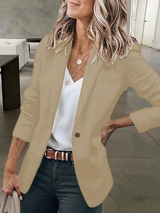 Women's Casual Blazers Clean Fit Open Front Long Sleeve Work Office Jackets Coat claret Dark Grey White Black Blue Traditional / Classic Daily Fall Buttoned Front Turndown Regular Fit S M L XL XXL - LuckyFash™
