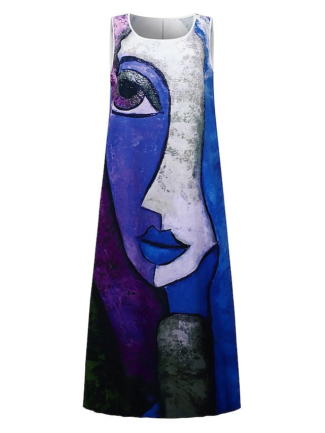 Women's Casual Dress Shift Dress Long Dress Maxi Dress Blue Purple Yellow Sleeveless Color Block Print Spring Summer Crew Neck Modern Daily Vacation Summer Dress Regular Fit 2023 S M L XL XXL 3XL - LuckyFash™
