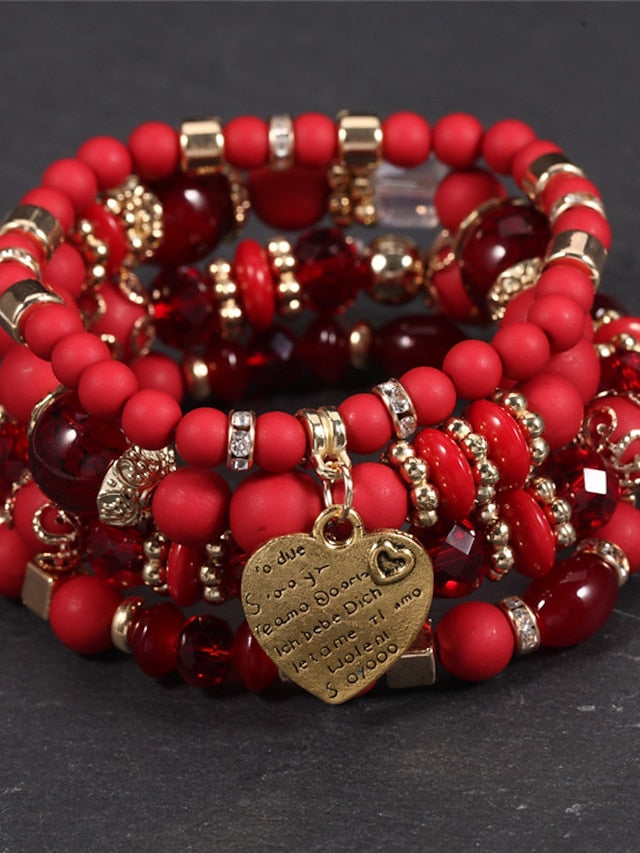 Women's Bracelets Ethnic Style Party Heart Bracelets & Bangles / Imitation Pearl / Black / Red / Fall / Winter - LuckyFash™